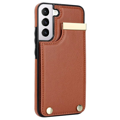 For Samsung Galaxy S22 5G Cover Anti-scratch TPU+PU Leather Metal Decor Smart Phone Case