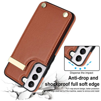 For Samsung Galaxy S22 5G Cover Anti-scratch TPU+PU Leather Metal Decor Smart Phone Case