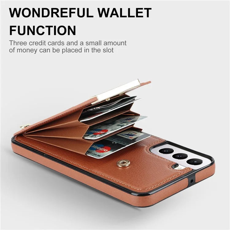 For Samsung Galaxy S22 5G Cover Anti-scratch TPU+PU Leather Metal Decor Smart Phone Case