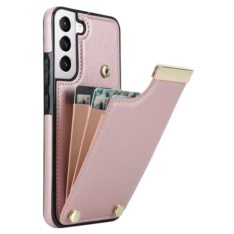 For Samsung Galaxy S22 5G Cover Anti-scratch TPU+PU Leather Metal Decor Smart Phone Case