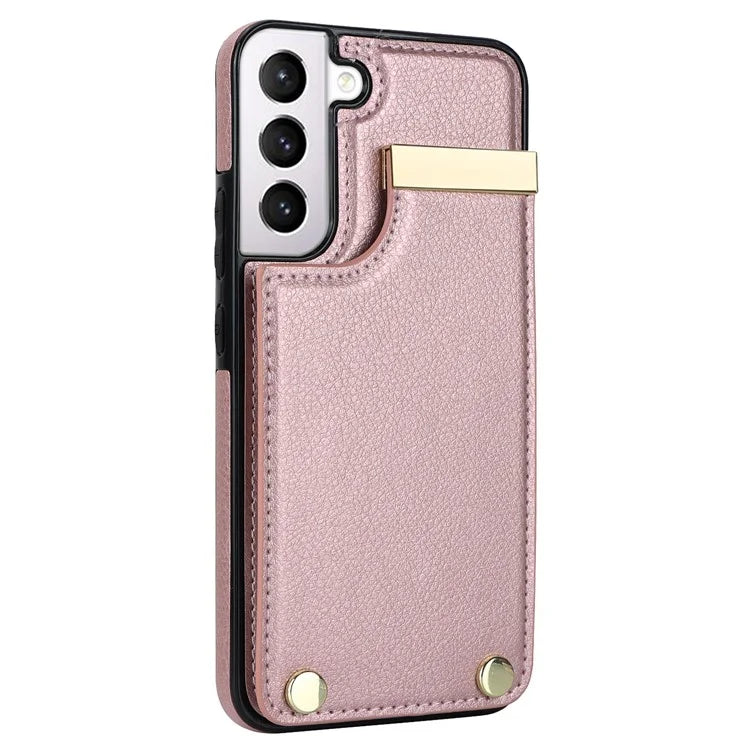 For Samsung Galaxy S22 5G Cover Anti-scratch TPU+PU Leather Metal Decor Smart Phone Case