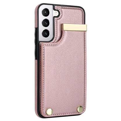 For Samsung Galaxy S22 5G Cover Anti-scratch TPU+PU Leather Metal Decor Smart Phone Case