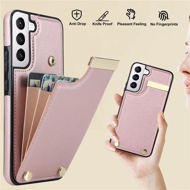 For Samsung Galaxy S22 5G Cover Anti-scratch TPU+PU Leather Metal Decor Smart Phone Case