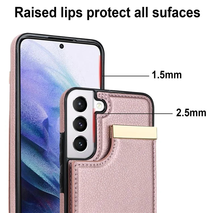 For Samsung Galaxy S22 5G Cover Anti-scratch TPU+PU Leather Metal Decor Smart Phone Case