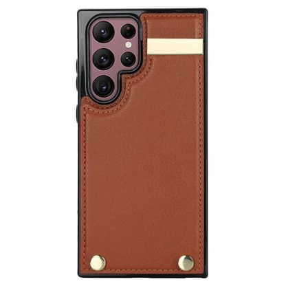 For Samsung Galaxy S22 Ultra 5G Cover Card Slots TPU+PU Leather Cell Phone Case with Metal Decor