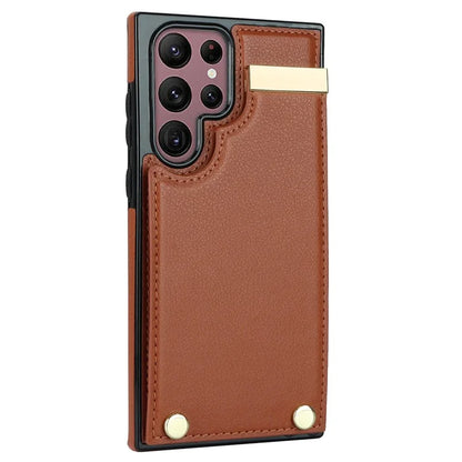 For Samsung Galaxy S22 Ultra 5G Cover Card Slots TPU+PU Leather Cell Phone Case with Metal Decor