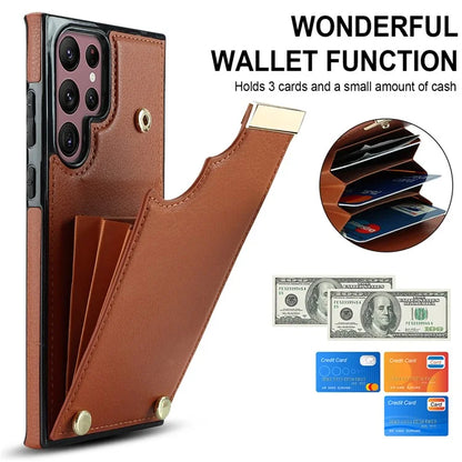 For Samsung Galaxy S22 Ultra 5G Cover Card Slots TPU+PU Leather Cell Phone Case with Metal Decor