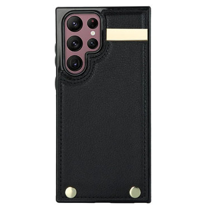 For Samsung Galaxy S22 Ultra 5G Cover Card Slots TPU+PU Leather Cell Phone Case with Metal Decor