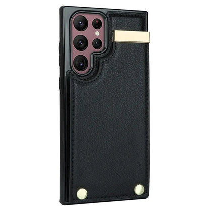 For Samsung Galaxy S22 Ultra 5G Cover Card Slots TPU+PU Leather Cell Phone Case with Metal Decor