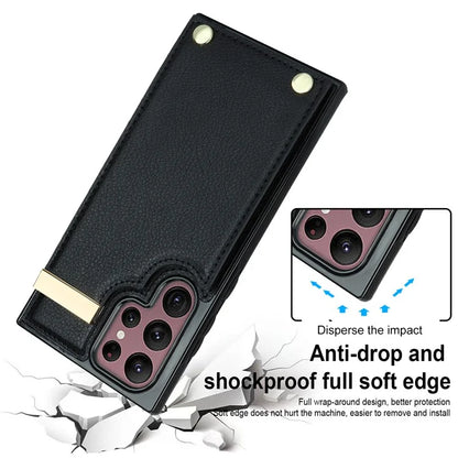 For Samsung Galaxy S22 Ultra 5G Cover Card Slots TPU+PU Leather Cell Phone Case with Metal Decor
