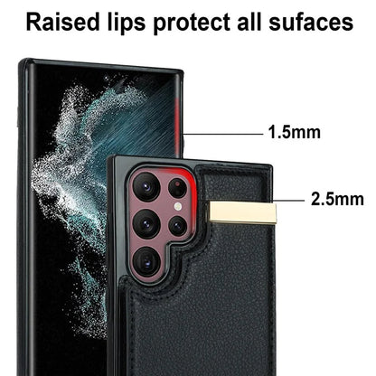 For Samsung Galaxy S22 Ultra 5G Cover Card Slots TPU+PU Leather Cell Phone Case with Metal Decor