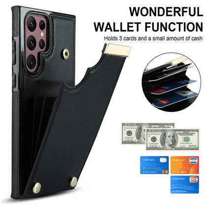 For Samsung Galaxy S22 Ultra 5G Cover Card Slots TPU+PU Leather Cell Phone Case with Metal Decor