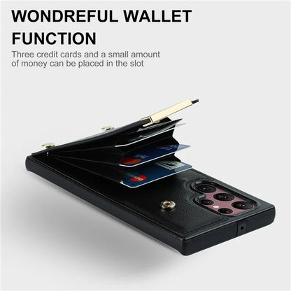 For Samsung Galaxy S22 Ultra 5G Cover Card Slots TPU+PU Leather Cell Phone Case with Metal Decor