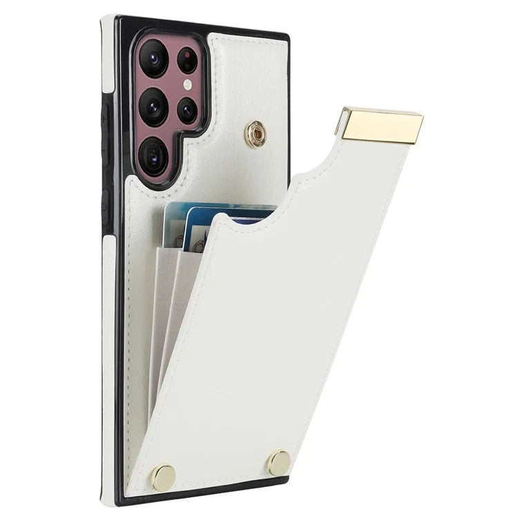 For Samsung Galaxy S22 Ultra 5G Cover Card Slots TPU+PU Leather Cell Phone Case with Metal Decor