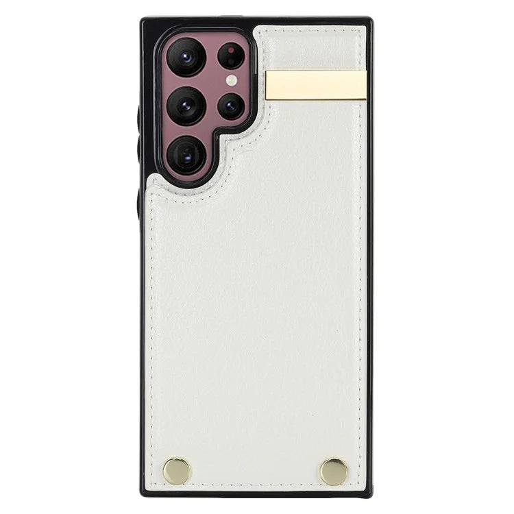 For Samsung Galaxy S22 Ultra 5G Cover Card Slots TPU+PU Leather Cell Phone Case with Metal Decor