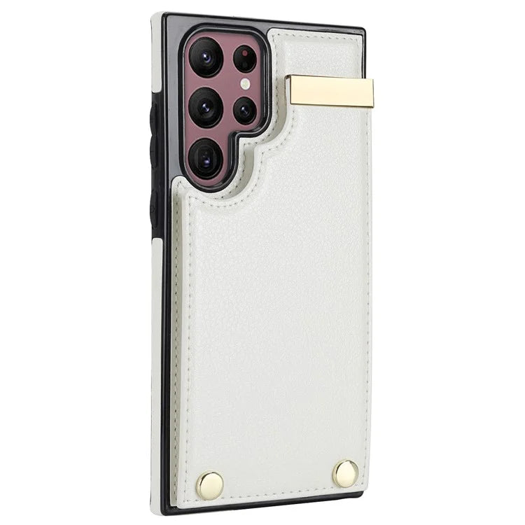 For Samsung Galaxy S22 Ultra 5G Cover Card Slots TPU+PU Leather Cell Phone Case with Metal Decor
