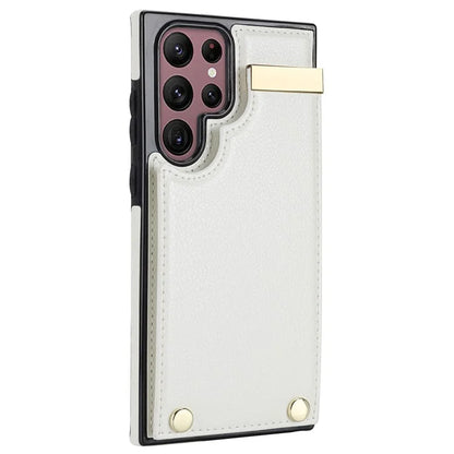 For Samsung Galaxy S22 Ultra 5G Cover Card Slots TPU+PU Leather Cell Phone Case with Metal Decor
