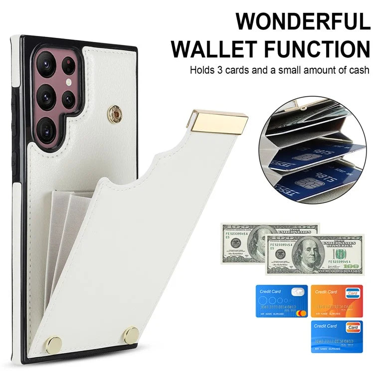 For Samsung Galaxy S22 Ultra 5G Cover Card Slots TPU+PU Leather Cell Phone Case with Metal Decor