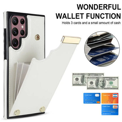 For Samsung Galaxy S22 Ultra 5G Cover Card Slots TPU+PU Leather Cell Phone Case with Metal Decor