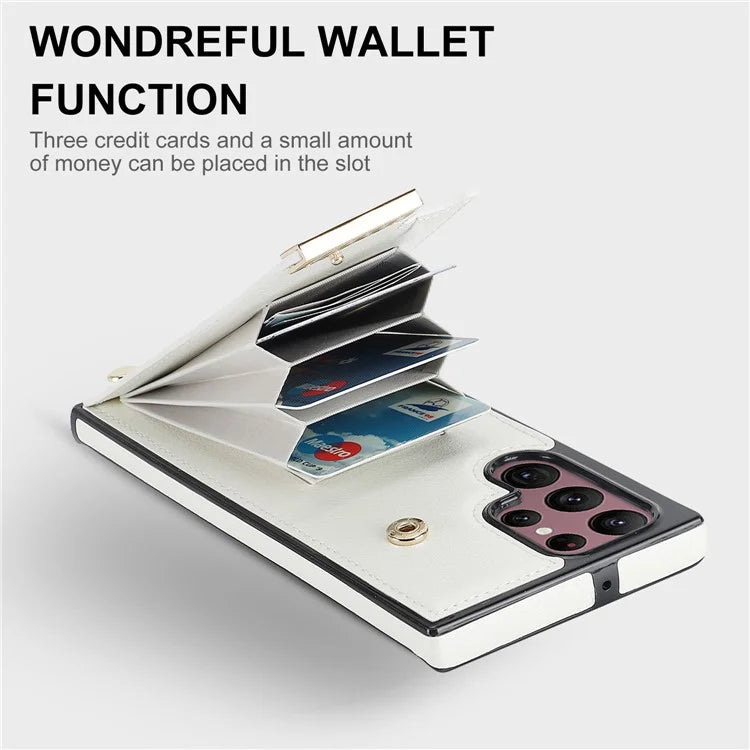 For Samsung Galaxy S22 Ultra 5G Cover Card Slots TPU+PU Leather Cell Phone Case with Metal Decor