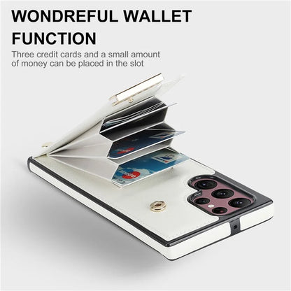 For Samsung Galaxy S22 Ultra 5G Cover Card Slots TPU+PU Leather Cell Phone Case with Metal Decor