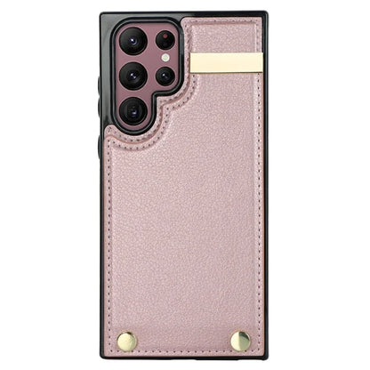 For Samsung Galaxy S22 Ultra 5G Cover Card Slots TPU+PU Leather Cell Phone Case with Metal Decor