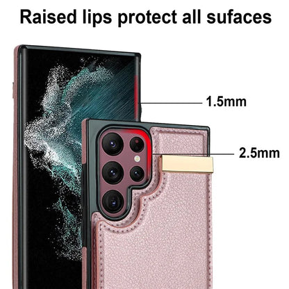 For Samsung Galaxy S22 Ultra 5G Cover Card Slots TPU+PU Leather Cell Phone Case with Metal Decor