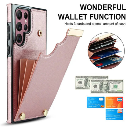 For Samsung Galaxy S22 Ultra 5G Cover Card Slots TPU+PU Leather Cell Phone Case with Metal Decor