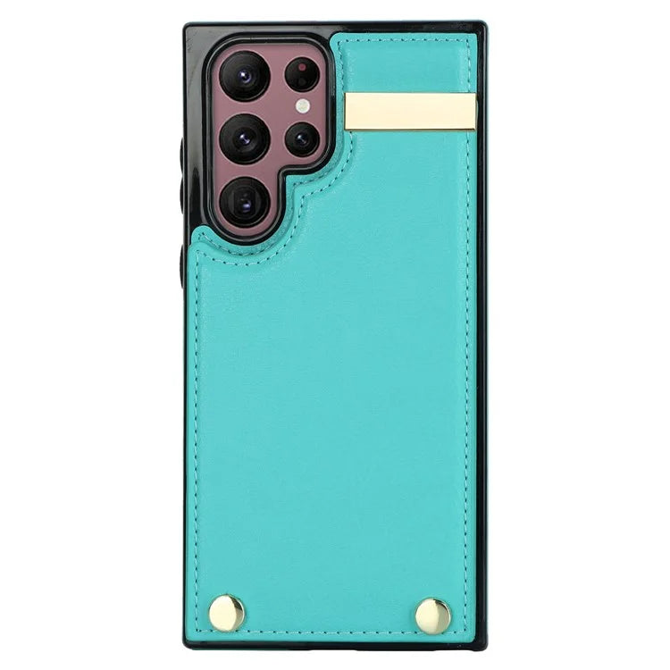 For Samsung Galaxy S22 Ultra 5G Cover Card Slots TPU+PU Leather Cell Phone Case with Metal Decor