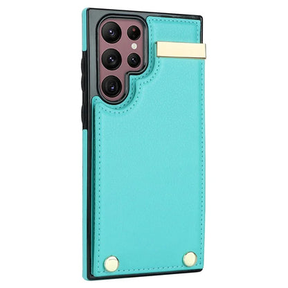 For Samsung Galaxy S22 Ultra 5G Cover Card Slots TPU+PU Leather Cell Phone Case with Metal Decor