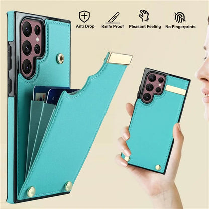 For Samsung Galaxy S22 Ultra 5G Cover Card Slots TPU+PU Leather Cell Phone Case with Metal Decor