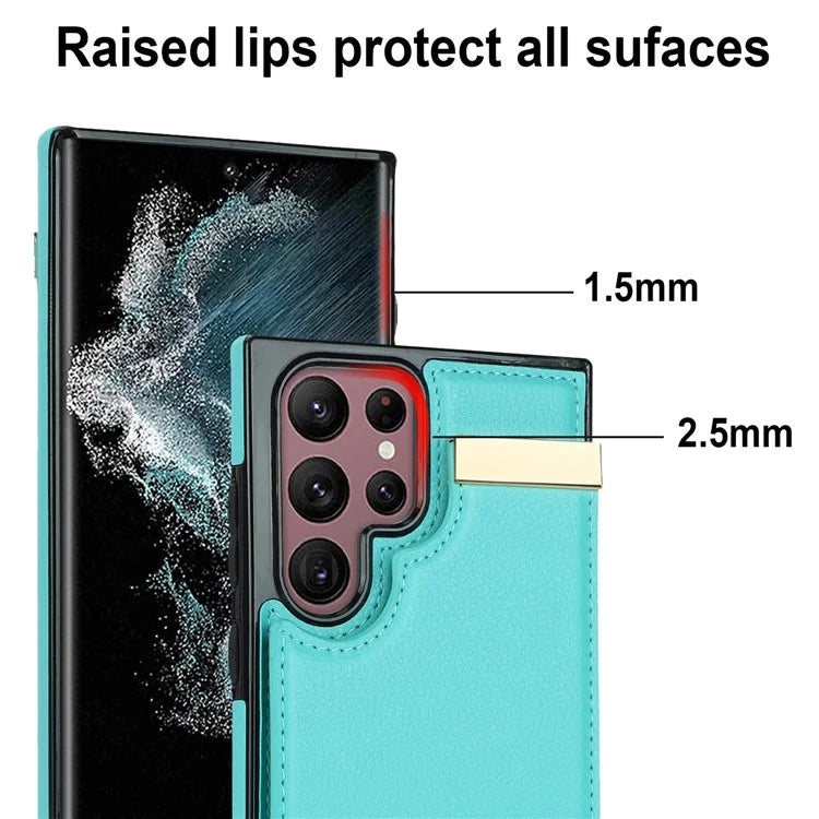 For Samsung Galaxy S22 Ultra 5G Cover Card Slots TPU+PU Leather Cell Phone Case with Metal Decor