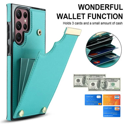 For Samsung Galaxy S22 Ultra 5G Cover Card Slots TPU+PU Leather Cell Phone Case with Metal Decor