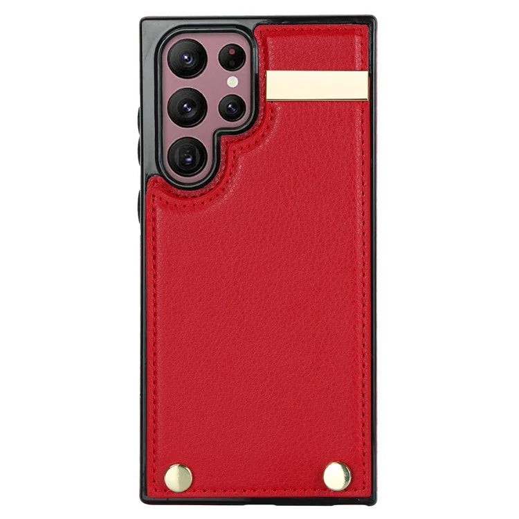 For Samsung Galaxy S22 Ultra 5G Cover Card Slots TPU+PU Leather Cell Phone Case with Metal Decor