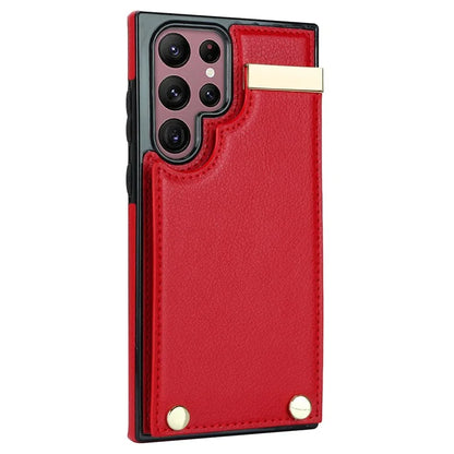 For Samsung Galaxy S22 Ultra 5G Cover Card Slots TPU+PU Leather Cell Phone Case with Metal Decor