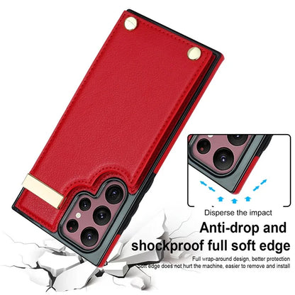 For Samsung Galaxy S22 Ultra 5G Cover Card Slots TPU+PU Leather Cell Phone Case with Metal Decor