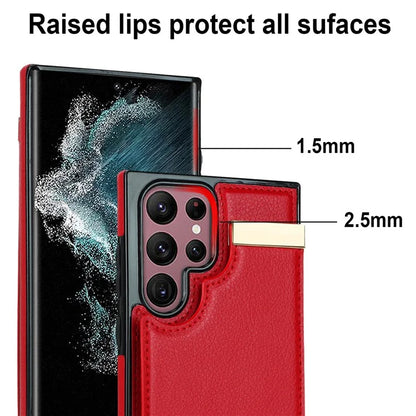 For Samsung Galaxy S22 Ultra 5G Cover Card Slots TPU+PU Leather Cell Phone Case with Metal Decor