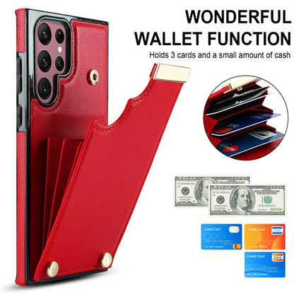For Samsung Galaxy S22 Ultra 5G Cover Card Slots TPU+PU Leather Cell Phone Case with Metal Decor