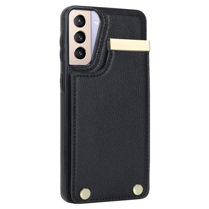 For Samsung Galaxy S21 5G / S21 4G Case Card Bag TPU+Leather Phone Back Cover with Metal Decor