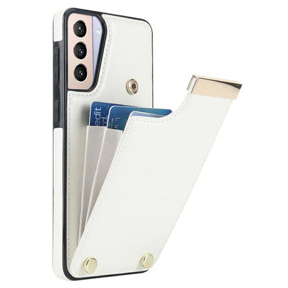 For Samsung Galaxy S21 5G / S21 4G Case Card Bag TPU+Leather Phone Back Cover with Metal Decor