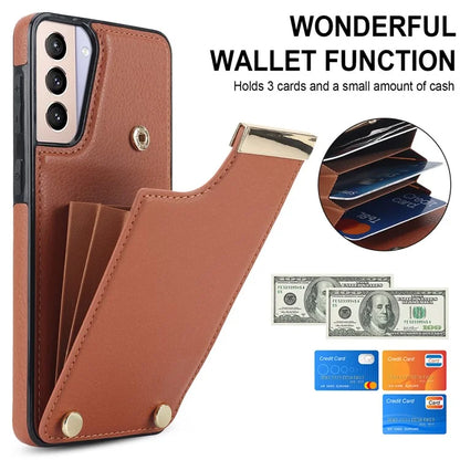 For Samsung Galaxy S21 5G / S21 4G Case Card Bag TPU+Leather Phone Back Cover with Metal Decor