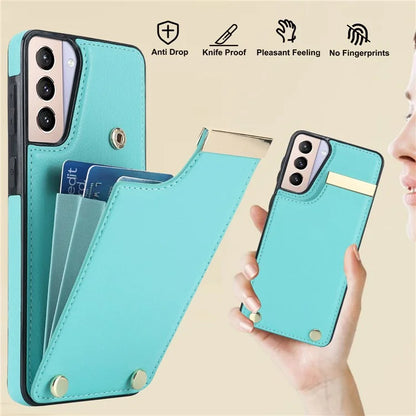 For Samsung Galaxy S21 5G / S21 4G Case Card Bag TPU+Leather Phone Back Cover with Metal Decor