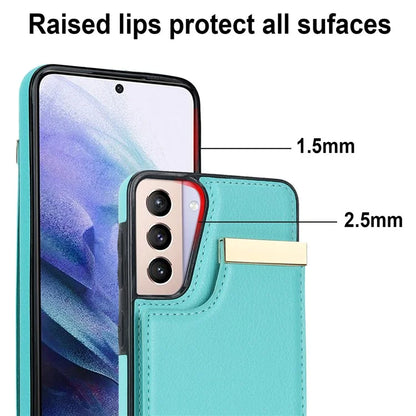 For Samsung Galaxy S21 5G / S21 4G Case Card Bag TPU+Leather Phone Back Cover with Metal Decor