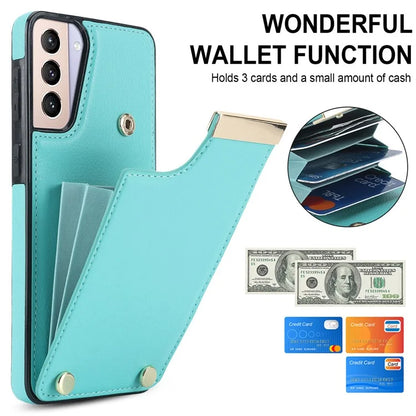 For Samsung Galaxy S21 5G / S21 4G Case Card Bag TPU+Leather Phone Back Cover with Metal Decor