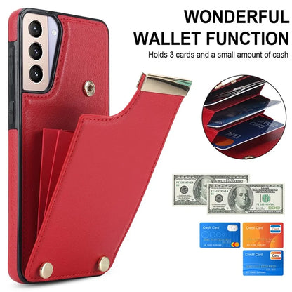 For Samsung Galaxy S21 5G / S21 4G Case Card Bag TPU+Leather Phone Back Cover with Metal Decor