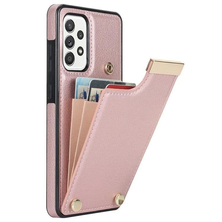 For Samsung Galaxy A52 4G / A52 5G / A52s 5G Case TPU+Leather Metal Decor Phone Cover with Card Holder