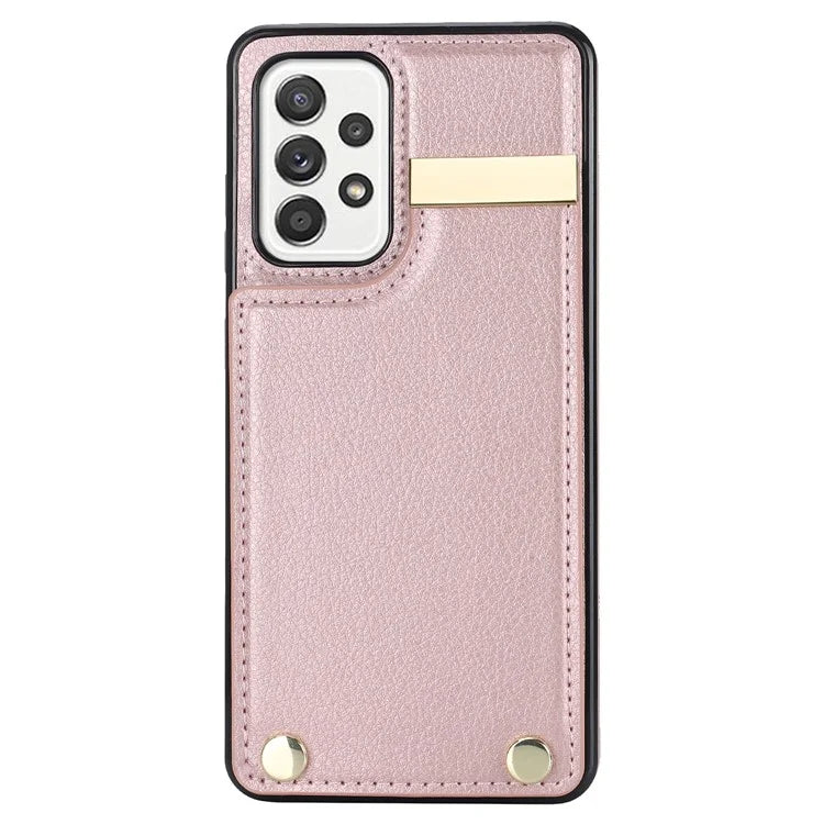For Samsung Galaxy A52 4G / A52 5G / A52s 5G Case TPU+Leather Metal Decor Phone Cover with Card Holder
