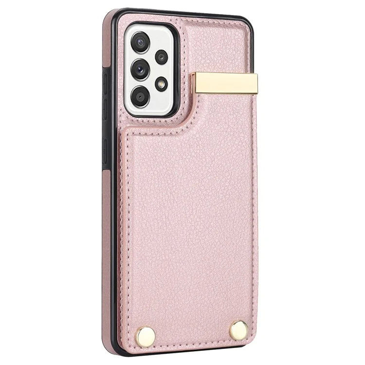 For Samsung Galaxy A52 4G / A52 5G / A52s 5G Case TPU+Leather Metal Decor Phone Cover with Card Holder