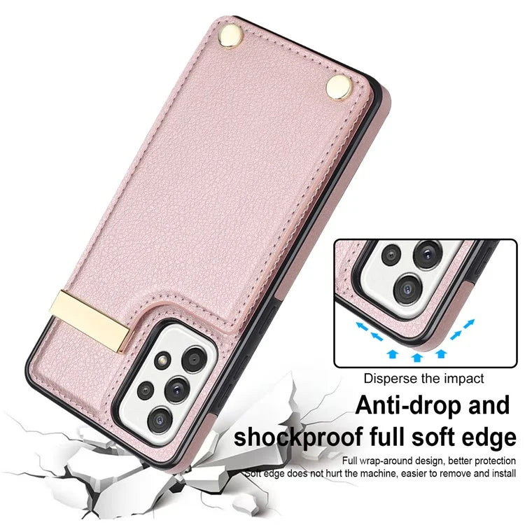 For Samsung Galaxy A52 4G / A52 5G / A52s 5G Case TPU+Leather Metal Decor Phone Cover with Card Holder