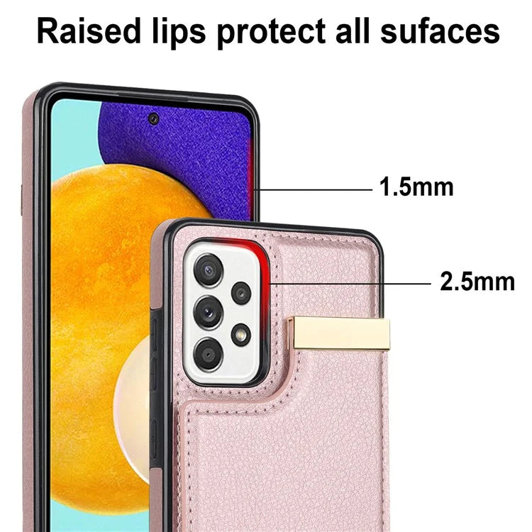 For Samsung Galaxy A52 4G / A52 5G / A52s 5G Case TPU+Leather Metal Decor Phone Cover with Card Holder